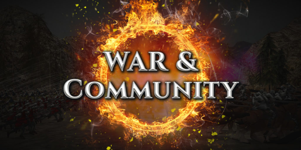 "Header image stating: War and Community